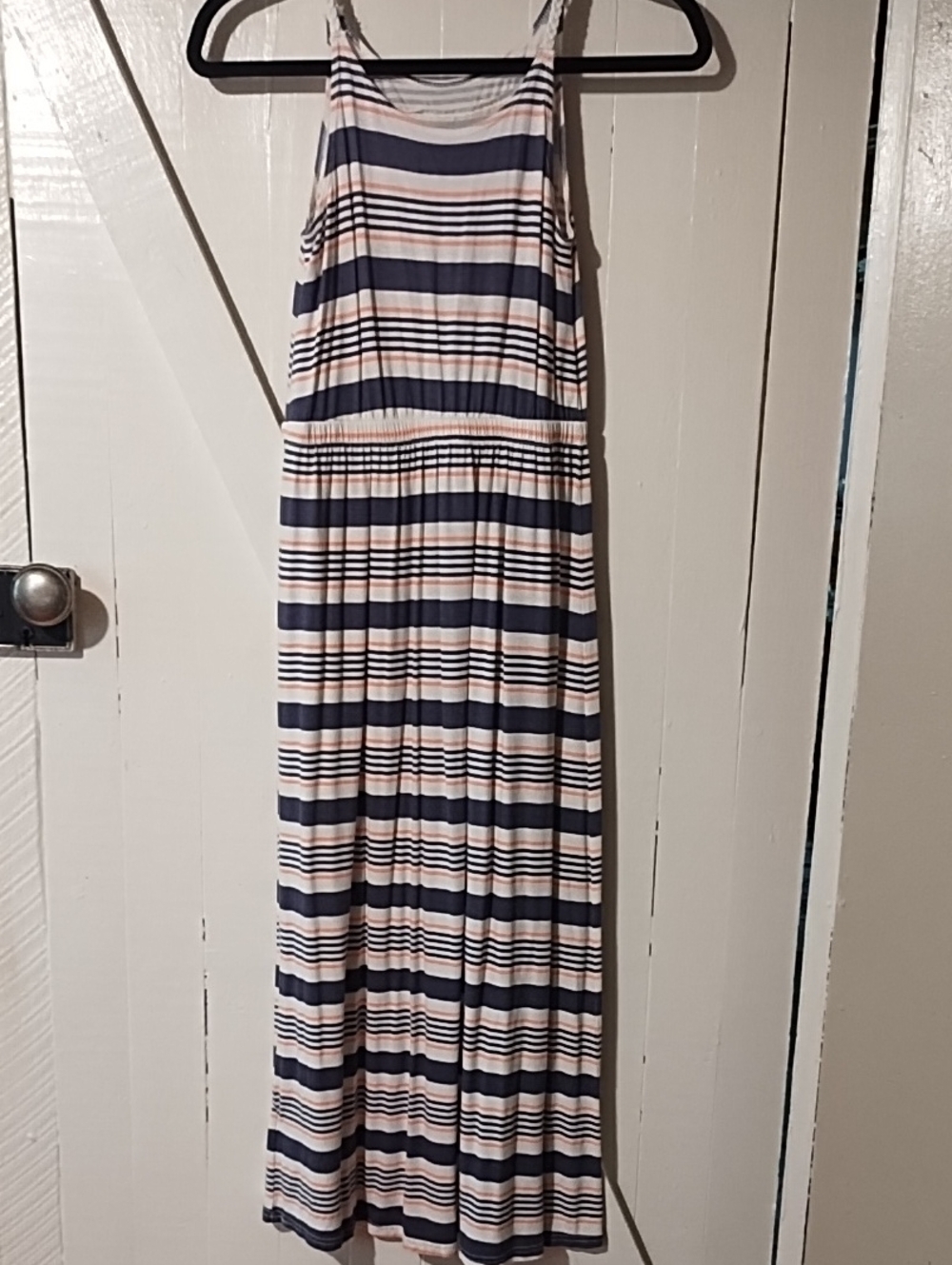 Cherokee Striped Navy, White and Peach Casual Dress Large(10-12) NWOT.